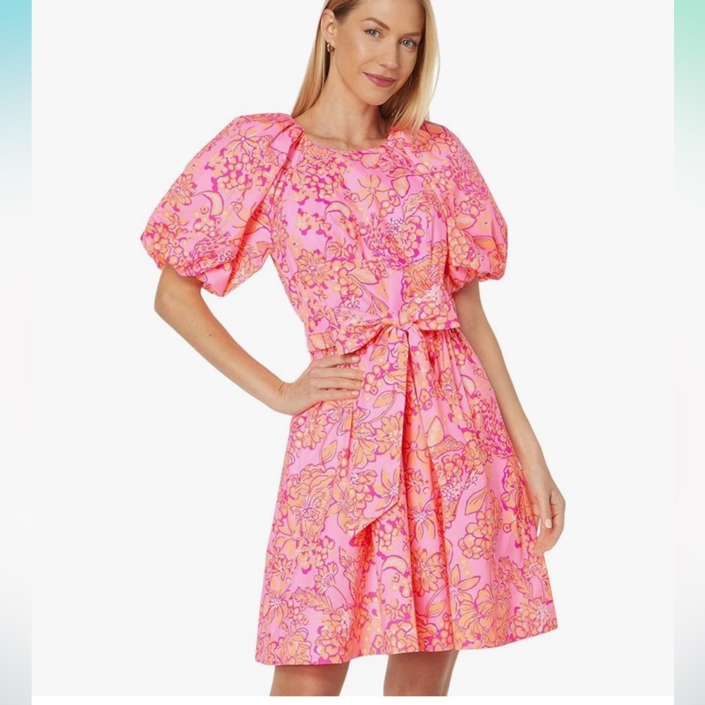 NEW Lilly Pulitzer Knoxlie Elbow Sleeve Pink‎ Floral A line Mini Dress size 0
